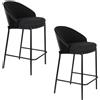 Dutch Bone DutchBone Set 2 Sedie Alte da Bar Rodin Bouclè Nero - Sgabelli Design Retrò per Cucina e Isola H 65 cm