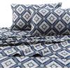 Tribeca Living 200 gsm Stripe Printed Deep Pocket Flannel Sheet Set, Full, Blu, Damask, Queen