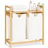 Relaxdays Portabiancheria in Bambù, Contenitore con Ripiano, 2 Scomparti, Ceste Estraibili, 60 Litri, Legno Naturale