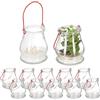 Relaxdays Vasetti Portacandele, Set da 12, Ampolle Vetro con Manico Interni e Esterni, HxD 10x8,5 cm, Trasparente Rosso, Ferro