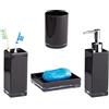 Relaxdays Set 4 Accessori Bagno, Bicchiere Igiene Dentale Portaspazzolini Dispenser Porta Sapone Portasaponetta, Nero