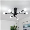 Goeco Lampadario Soffitto Industrial, 6 Luci E27 Plafoniera Sputnik Vintage, Lampada da Soffitto in Ferro Regolabile di 180° per Soggiorno Cucina Camera da Letto, Nero Dia.70CM Max.60W