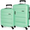 Roll Road Flex Set di valigie verde 55/65 cm rigida ABS chiusura a combinazione laterale 91L 5,74 kg 4 ruote bagaglio a mano, Verde, Taglia unica, Set di valigie