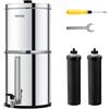 VEVOR Sistema di Filtraggio Acqua a Gravità Sistema in Acciaio Inox Sistema Filtraggio Acqua 7+8,5 L, Riduce Piombo e Cloro, con 2 Filtri al Carbone e Rubinetto del Livello dell'Acqua, per Camper