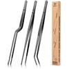 BUNDLEPRO Set di pinzette da cucina, pinze professionali per alimenti in acciaio inox, pinzetta da cucina nera lunga per cucinare, impiattare, decorare e barbecue (NERO, 30,5 CM)