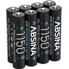 ABSINA 8x Batterie AAA ricaricabili 1150 min. 1050 mAh NiMH 1,2V - pile ricaricabili AAA per dispositivi ad alto consumo energetico - Batterie ricaricabili AAA per telefoni - ministilo ricaricabili