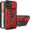 ESTH® Custodia per Honor X8 5G/Honor X6 con Custodia per Fotocamera Scorrevole e Supporto ad Anello [Cover Paraurti Compatibile con Supporto Magnetico per Auto], Rosso