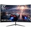 Great voell Monitor Gaming Curvo 27 Pollici 2K 165Hz 1800R HDR10 FreeSync 4000:1 Ampia Gamma Colori Montaggio VESA