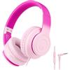 rockpapa L22 - Cuffie cablate per bambini, ragazze, ragazzi e donne, con microfono, pieghevoli da 3,5 mm, per scuola, Chromebook, tablet, laptop, aereo, sfumate, rosa