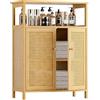 HITNET Mobiletto Bagno Rattan, Armadietto Bagno da Terra, Bambu Mobile Bagno Basso Pavimento con Compartimento Aperto, adatto per Soggiorno, Cucina e Corridoio, Naturale