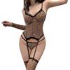 SNOMYRS Leopard Print Lingerie Y2k Mesh Cheetah Top E Panty Set Sexy Cosplay Lingerie Vestito Pigiama con Reggicalze Calze Nero, Nero, Taglia Unica