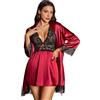 RSLOVE Set di lingerie sexy da donna, babydoll in pizzo con vestaglia in raso, camicia da notte, abbigliamento da notte, bianco, S