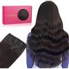 WENNALIFE, Extension a clip di capelli veri, remy, vergini, doppia ciocca, 70 g, 38,1 cm, castano scuro, corti, da donna