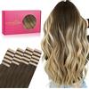 WENNALIFE Extension Capelli Veri Biadesivo, 20pz 35cm 50g Ombreggiatura dal Castano Noce al Castano Cenere e al Biondo Candido Extension Biadesive Capelli Veri Lisci Setosi Remy Tape in Hair Extension
