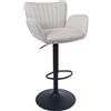 Mendler Sgabello da bar HWC-M67, sedia girevole per bar, con braccioli, poggiapiedi girevole, rivestito in tessuto, struttura in ferro ®, colore crema, base nera