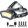 DARKBEAM Lampade da testa frontale COB Proiettore LED con luce rossa Ricaricabile tramite USB 2000 lumen Durevole Manutenzione dell'auto e costruzione notturna - Incluse batterie Durata 7-14 ore