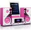 Lenco MC-020, Mini sistema audio domestico, rosa, bianco, 10 W, FM, PLL, blu, 3,5 mm