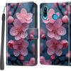 Haninsuze Cover per Huawei P30 Lite, Portafoglio PU Pelle, Fiore di pesco | Interno TPU Antiurto, Anti-Graffio, Fessura per Schede, Supporto Stand, Design Libro, Flip