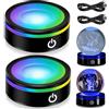 BAIFULAI Base luminosa a LED, 2 pezzi di luci LED, 6 colori, rotonde, con interruttore touch sensibile, base per lampada a LED, per display artistico