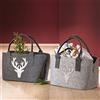 GILDE, borsa in feltro con cervo glitterato, con cinghie, per giornali, shopping, legno, 26 x 44 cm, colore grigio