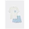 Tezenis Pigiama Corto In Cotone Con Taschino Donna Blu