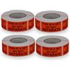 BETCKEY - 4 Rotoli Adesivi per Confezioni, 25mm x 50mm, 2000 Adesivo Rosso di Avvertimento del Pacchetto per Nessuna Separazione