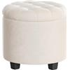 SONGMICS Pouf Contenitore Rotondo, Cassapanca, 45 x 45 x 44,5 cm, Poggiapiedi con Gambe, Velluto, Portata Fino a 150 kg, per Soggiorno, Camera da Letto, Bianco Crema LOM012W01