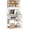 VASAGLE Scaffale Cucina con Multipresa, Mobile Cucina, 40 x 80 x 180,4 cm, Scaffale per Microonde, Ripiani Regolabili, Cassetto in Tessuto, 12 Ganci, Rovere Dorato e Bianco Nuvola KKS015Y02
