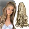 Dcbaboo Posticci per Capelli Ricci Coda di Cavallo Extension Capelli Lunghi Coda Capelli Extension con Pinza 45cm Coda Finta per Capelli Sintetici Mossi Naturali Ponytail, Marrone Chiaro & Biondo