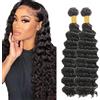 Evaxilc Deep Wave Bundles Human Hair Extension Hair Capelli Tessitura Vero Capelli Double Weft #1B Natural Black Brazilian Remy Virgin Human Hair Weave 2 Bundles Total 200g 12 14 Inch