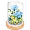 WiseHawk Kit di blocchi in miniatura per assemblare fiori. Con supporto in legno e copertura a cupola. Rosa blu