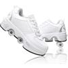 JinFugron - Scarpe con rotelle, pattini roller per ragazze e uomini, scarpe da skateboard comode e traspiranti, pattini quad regolabili, pattini a rotelle nascosti, sneaker con rotelle, Nero/argento