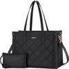 MOSISO Borsa Tote Laptop Donna, 15,6 Pollici Custodia Lavoro Trapuntata a Rombi in Pelle PU con Portabicchieri e Pochette, Borsa Porta Computer Grande Capacita Insegnanti e Ufficio, Nero