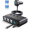 JOYROOM 227W Sdoppiatore Presa Accendisigari per Auto 9 in 1, USB Auto Splitter Accendisigari, con cavo retrattile da 80 cm da 45 W, 12V/24V 3 Prese Accendisigari, per iPhone 17/Samsung/accessori auto