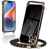 Micoden Cover Cordino per iPhone 14 Amore Cuore Donne Morbido Silicone Ultra Sottile Case con Protezione fotocamera Antiurto AntiGraffio Custodia con Regolabile Collana nero