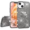 NALIA Glitter Cover con Anello compatibile con iPhone 13 Custodia, 360-Gradi Ring Holder per Funzione Stand & Supporto Auto, Sottile Case Brillantini Silicone Copertura Diamante, Colore:Nero