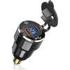 teasteam Presa USB C Moto DIN Charger 30 W PD3.0 e 18 W QC3.0 Dual USB Din Hella Socket con LED Voltmetro, Adattatore Alluminio Acquafoglio 12 V/24 V per BWM Ducati Triumph