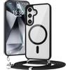 Doxxvai Cover con Cordino per Samsung Galaxy S24, Cover Magnetica Compatibile con MagSafe, Custodia con Laccio, Retro PC Trasparente e Bordo in TPU, Antiurto con Protezione Fotocamera, Nero