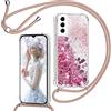 TUUT Cover per Samsung Galaxy S21 5G con Cordino, Glitter Bling Liquido Custodia Sparkly TPU Silicone Protettivo Morbido Brillantini Quicksand Cellulare Cover con Cordoncino Case -Rosa