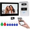 QttyElok Sistema di Videocitofono Tuya WiFi a 2 Fili per la Casa, Videocamera HD 1080P Campanello con Monitor Touch Screen da 7 Pollici, Sblocco Tramite APP Intelligente/Scheda RFID