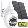 YESNAMO 2K Telecamera Wi-Fi Esterno Senza Fili, 360° PTZ Videocamera Sorveglianza Esterno con Pannello Solare&Batterie Ricaricabili, Visione Notturna A Colori, Audio Bidirezionale, Allarmi PIR, IP66