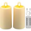PChero Candele ricaricabili - Confezione da 2 candele a pilastro a LED bianche senza fiamma, tremolanti con telecomando e timer, impermeabili, per giardino, campeggio, casa, matrimoni, Halloween
