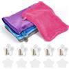 Zuxbolf 5 Pz Guanti da Bagno Assorbenti e Morbidi,Manopole da Bagno in Microfibra Corallo da 21 x 14.5 cm,Sacchetto per Spugna Doccia,Guanti Struccanti per il Viso, Asciugamani Lavaggio del Viso