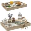 OCEANO Set 2 Vassoi in Legno con Fondo Intagliato e Vetro Stile Boho-Chic - Misure 40x30cm e 35x24.5cm - Con Maniglie in Corda - Vassoi Decorativi per Caffè, Colazione, Soggiorno