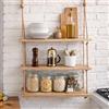 Homezone® Moderni scaffali in legno e corda a 3 ripiani - montaggio a parete rustico, mensole sospese - scaffali decorativi da appendere per cameretta dei bambini, cucina, bagno, camera da letto