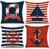 ASDCXZ Maritim Federa per cuscino 40 x 40 cm, set da 4 pezzi, Rosso Blu marino Ancora Bussola Barche a vela Cuscino decorativo per divano Federe per cuscino Federa lavabile in lavatrice Poliestere