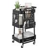 SONGMICS Carrello, Carrellino, 3 Ripiani in Metallo a Rete, 2 Pannelli Forati Rimovibili, 2 Portaoggetti Appesi, 4 Ganci, per Studio Cucina Soggiorno Bagno, Nero Inchiostro LRC037B01