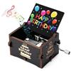 Qzakce Carillon in Legno a Manovella Nero con Musica Happy Birthday Vintage Regalo Musicale per Compleanno Anniversario Natale per Famiglia Amici