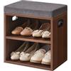 YMYNY Panca Scarpiera da Ingresso con Seduta 2 Livelli, Regolabile Panca Scarpiera per Soggiorno, Corridoio, Camera da Letto, H42 x L39 x P28 cm, Noce chiaro HBD028LW