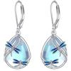 KQF Orecchini a forma di libellula/farfalla, da donna, in argento Sterling 925, con pietra di luna, regalo da appendere per le donne, small, Argento sterling, Pietra di luna